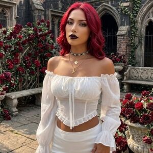 Forever 21 White Off-Shoulder Ruffle Corset Crop Top